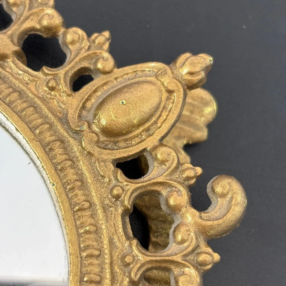 Unbranded‎ Vintage Tabletop Mirror 9x7 Gold Ornate Fleur De Lis Frame Vanity